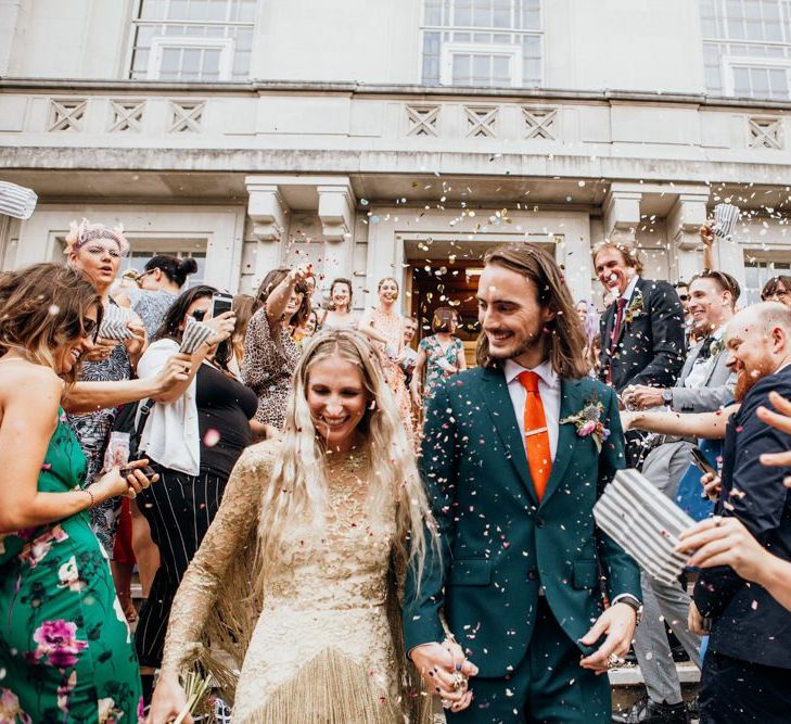 Bride and Groom Confetti Exit From Town Hall