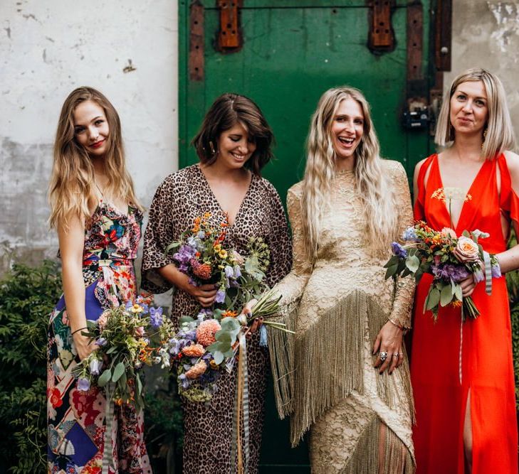 Mismatched Bridesmaid Dresses for Urban Wedding