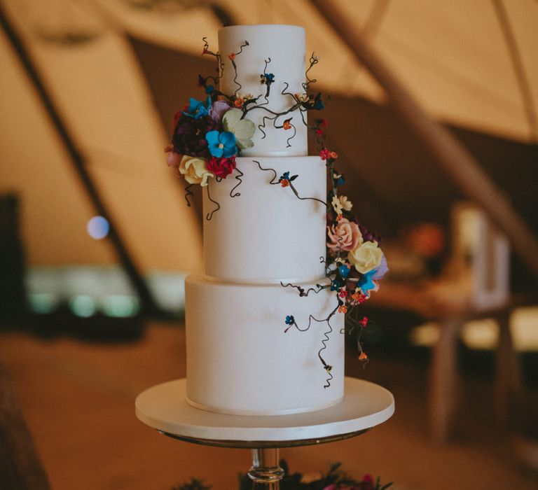 Wedding cake with ornate flowers