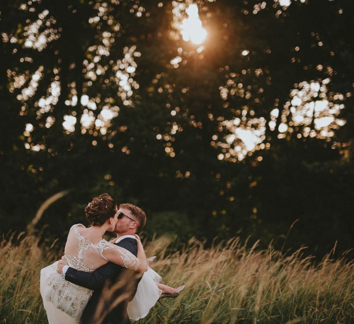 Bride and groom at golden hour