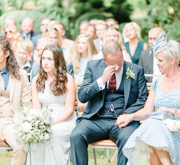 Emotional Father of The Bride During Outdoor Wedding Ceremony