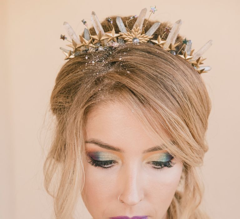 Iridescent makeup on bride