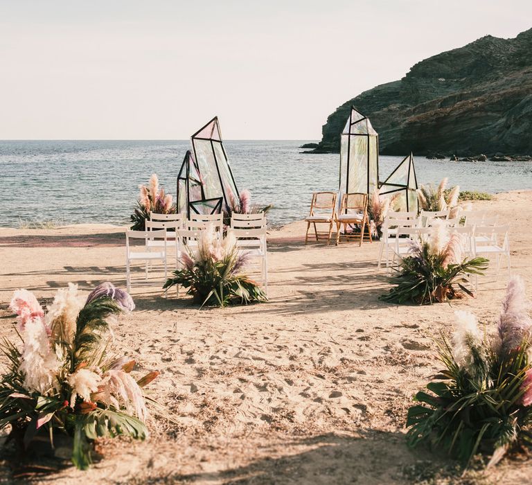 Iridescent geode structures at Spanish Beachj wedding