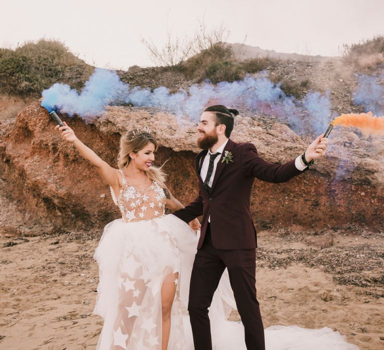 Smoke bombs on the beach