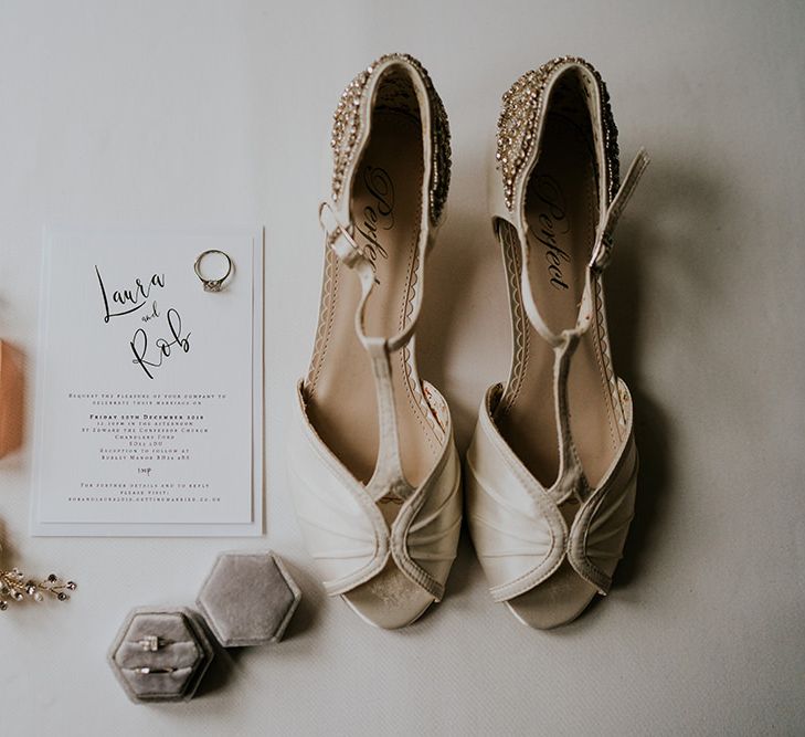 Bride shoes and accessories at Burley Manor wedding