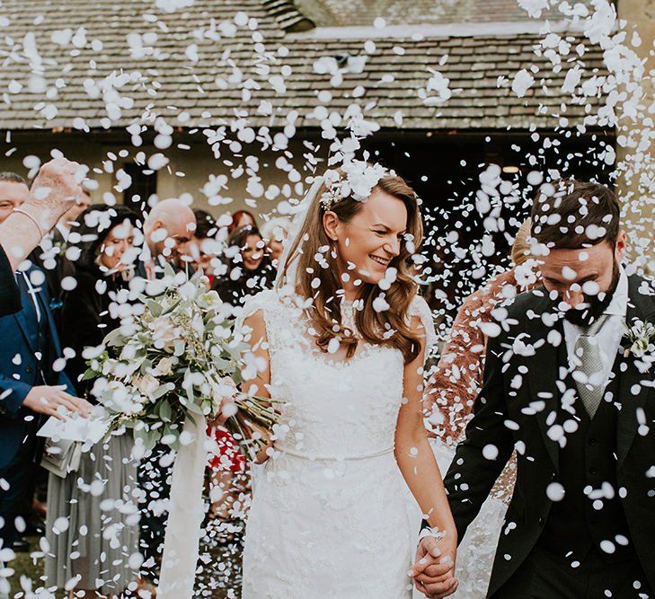 Confetti exit for bride and groom