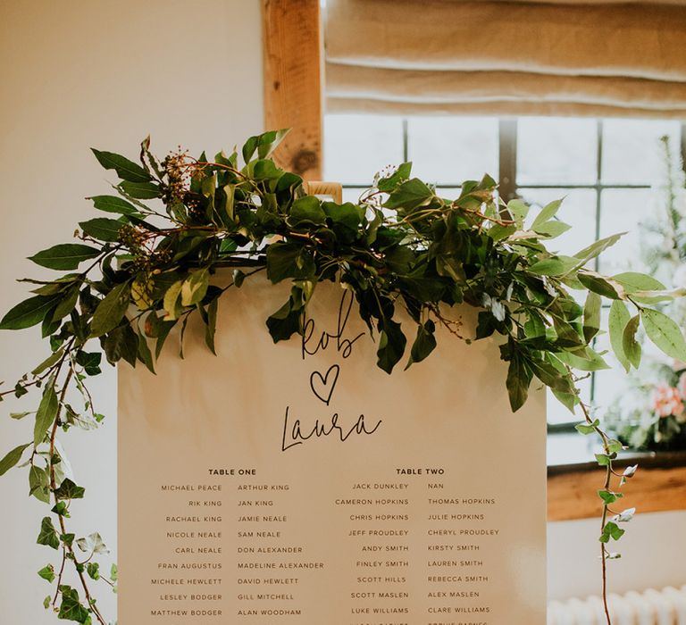 Monochrome wedding seating chart