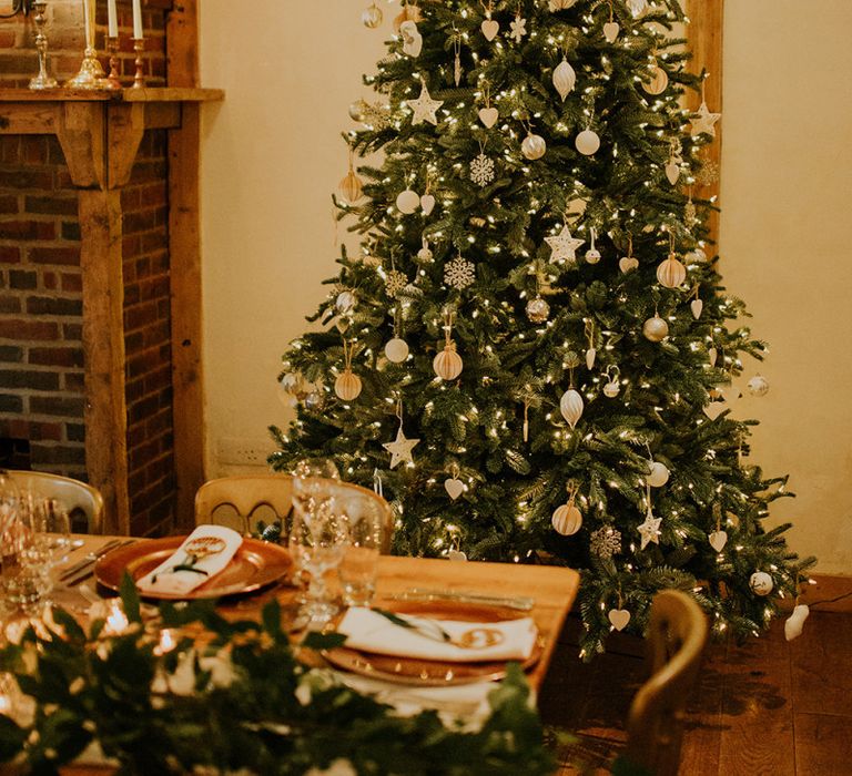 Christmas tree wedding decor at Burley Manor