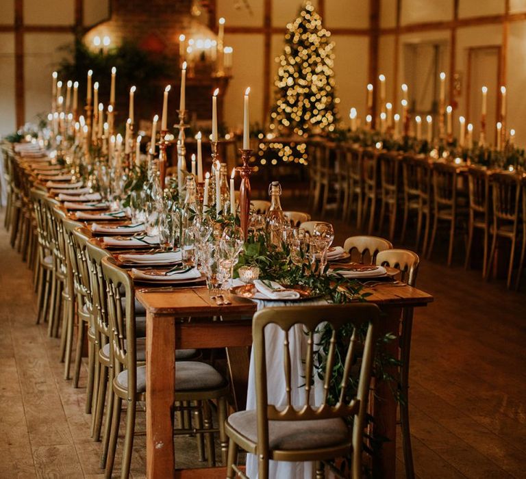 Foliage table runners at Burley Manor wedding