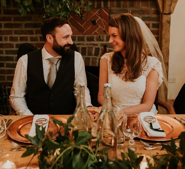 Bride and groom during wedding breakfast