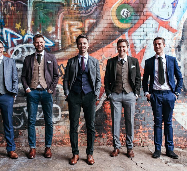 Groom &amp; Groomsmen In Tweed And Wool Suits // Dry Hire Wedding Venue Dilston Grove London With Bride In Sally Lacock And Groom In Mr Start With Images From Joasis Photography