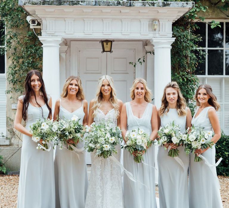 Maids to Measure in Dove Grey | White Blooms and Green Foliage | Made With Love Ella Dress | French Rustic at Northbrook Park in Surrey | Images by Charlotte Bryer-Ash