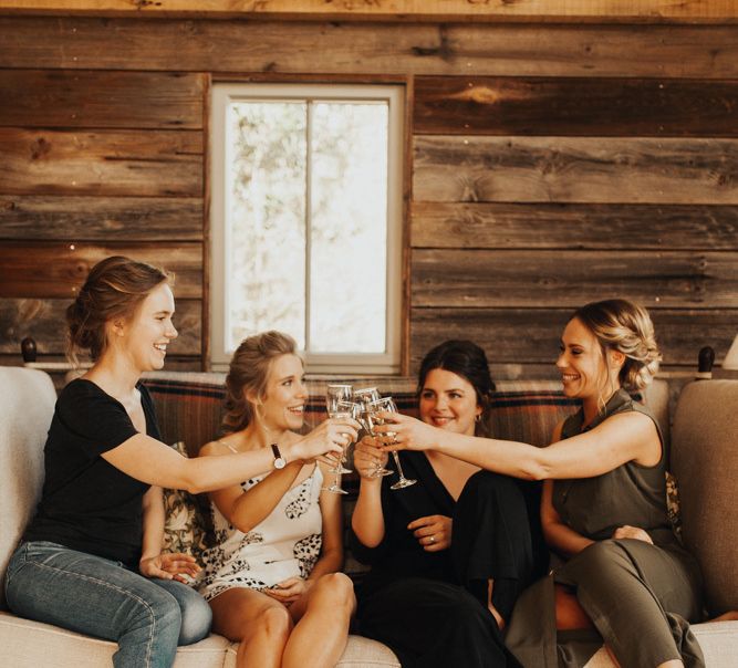 Bridal party toast the day