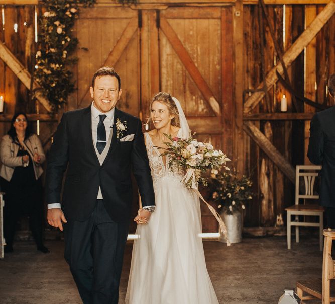 Bride and groom after wedding ceremony