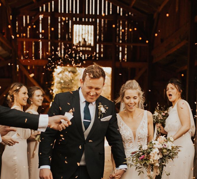 Confetti exit for bride and groom