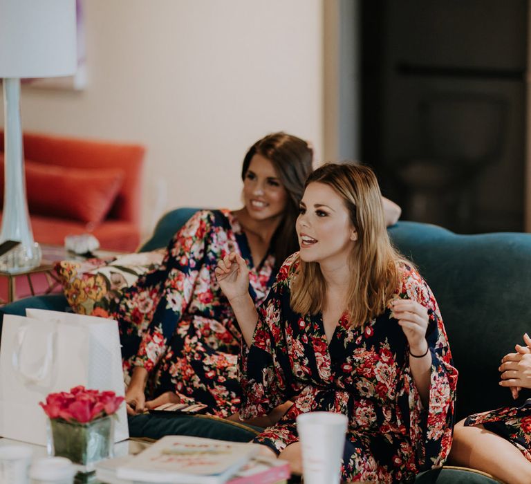 Bridesmaids on Wedding Morning | Floral Getting Ready Robes | Rifle Paper Co. Trainers for Informal Wedding in Fort Worth, Texas | Paul &amp; Nanda Photography