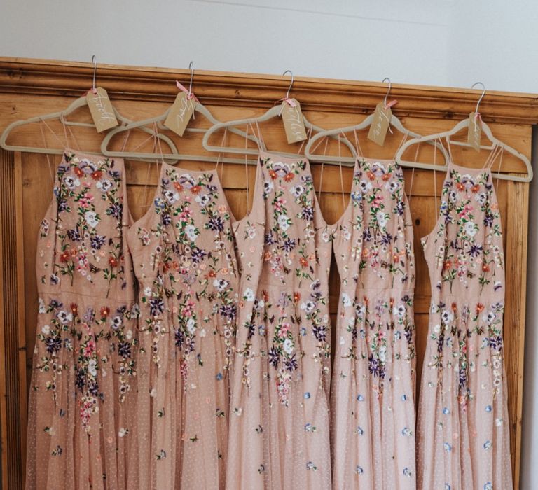 Floral detail bridesmaid dresses for DIY wedding decor celebration