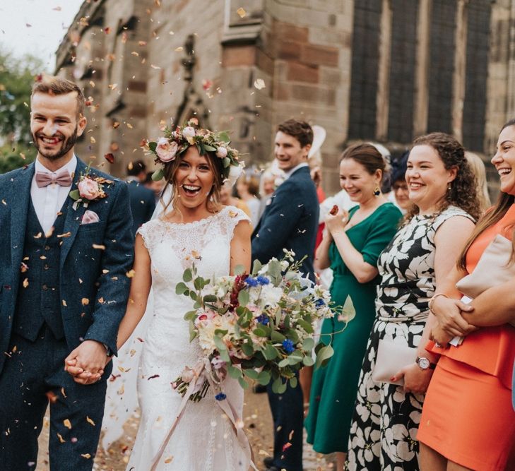 Confetti exit for bride and groom