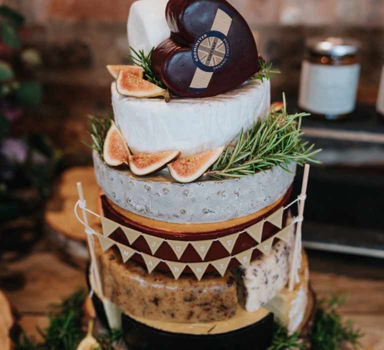 Cheese tower at rustic barn wedding