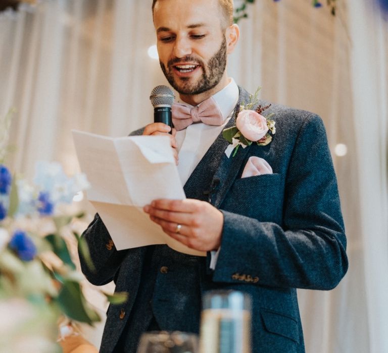 Groom during emotional wedding speech