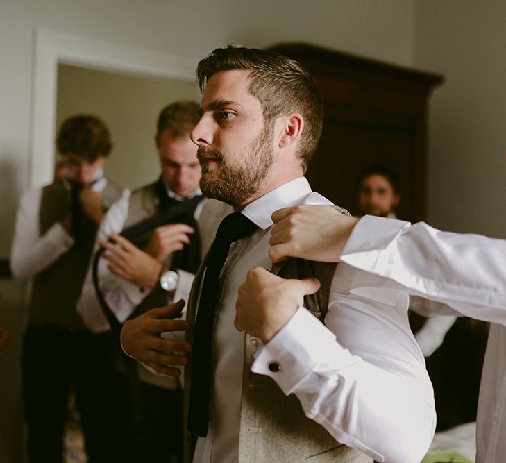 Wedding Morning Groomsmen Preparations | Outdoor Boho Wedding at Chateau le Tour, France | Adam and Grace Photography | Head and Heart Films