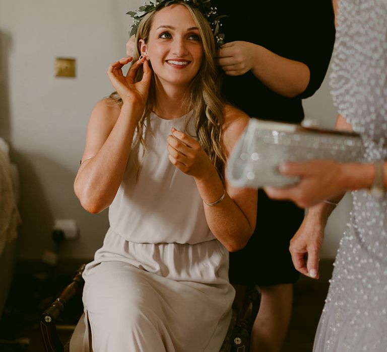 Bridesmaid in Show Me Your Mumu Gown &amp; Flower Crown | Outdoor Boho Wedding at Chateau le Tour, France | Adam and Grace Photography | Head and Heart Films