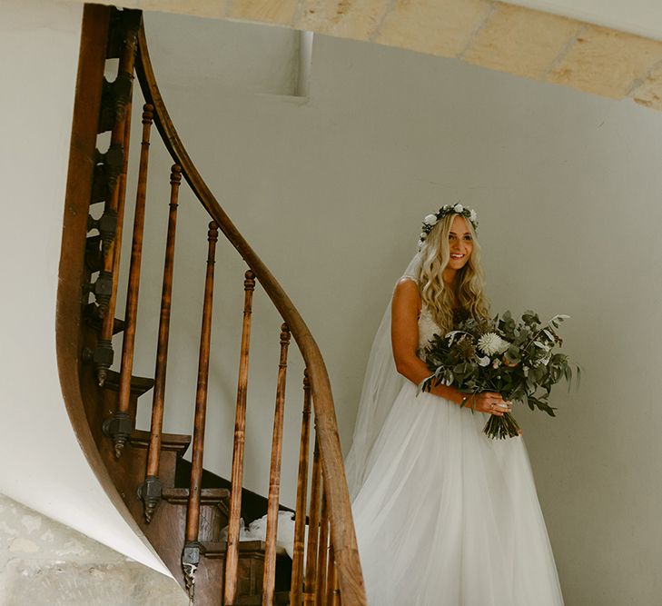 Boho Bride in Daarlarna Gown with Mermaid Hair &amp; Flower Crown | Outdoor Boho Wedding at Chateau le Tour, France | Adam and Grace Photography | Head and Heart Films