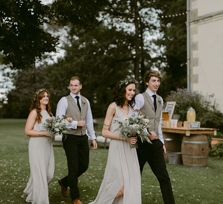 Bridesmaids in Show Me Your Mumu Dress &amp; Flower Crowns | Groomsmen in Waistcoats | Outdoor Boho Wedding at Chateau le Tour, France | Adam and Grace Photography | Head and Heart Films