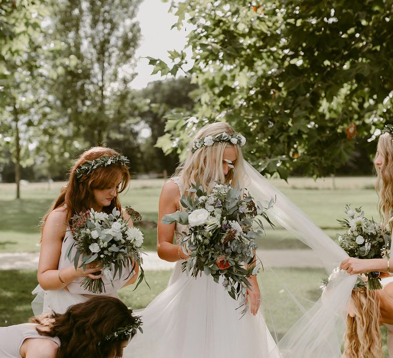 Bridal Party | Bride in Daalarna Bridal Gown | Bridesmaids in Show Me Your Mumu Dresses | Outdoor Boho Wedding at Chateau le Tour, France | Adam and Grace Photography | Head and Heart Films