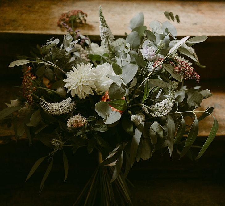 Greenery &amp; White Bouquet | Outdoor Boho Wedding at Chateau le Tour, France | Adam and Grace Photography | Head and Heart Films