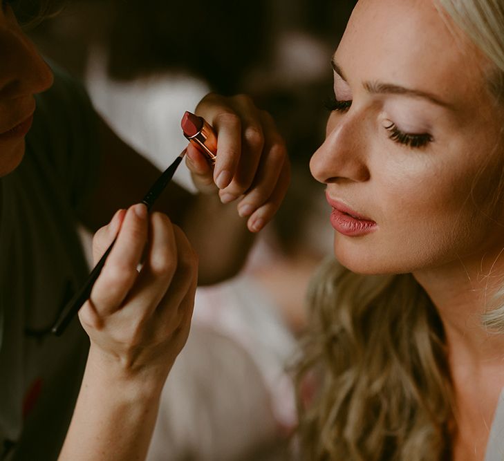 Bridal Makeup | Daalarna Bridal Gown | Outdoor Boho Wedding at Chateau le Tour, France | Adam and Grace Photography | Head and Heart Films