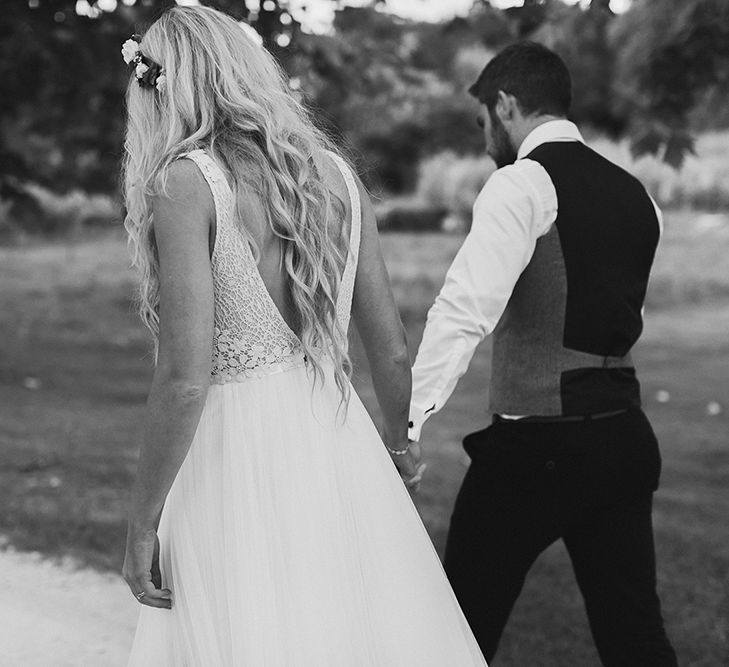 Bride in Daalarna Bridal Gown | Groom in Waistcoat | Outdoor Boho Wedding at Chateau le Tour, France | Adam and Grace Photography | Head and Heart Films