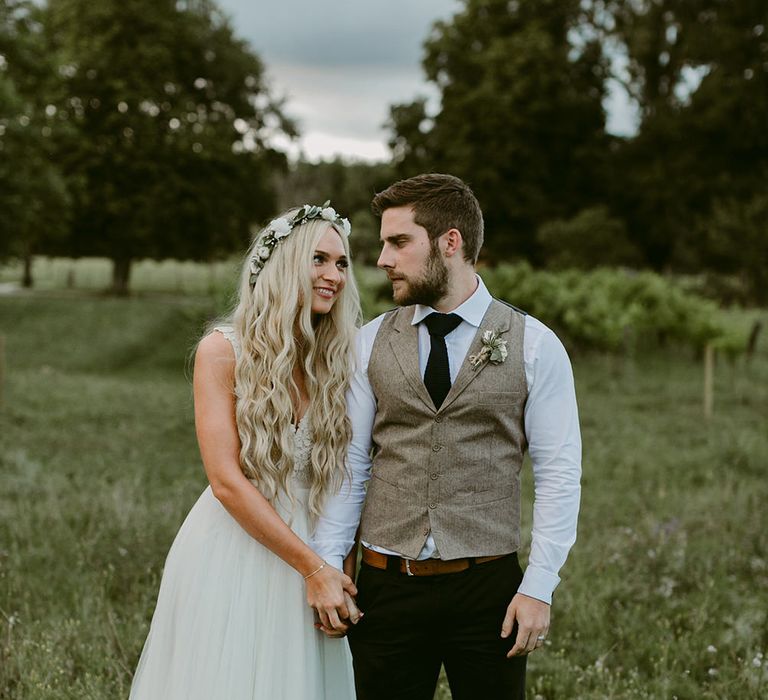 Bride in Daalarna Bridal Gown | Groom in Waistcoat | Outdoor Boho Wedding at Chateau le Tour, France | Adam and Grace Photography | Head and Heart Films