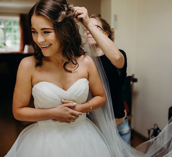 Strapless layered wedding dress for bride