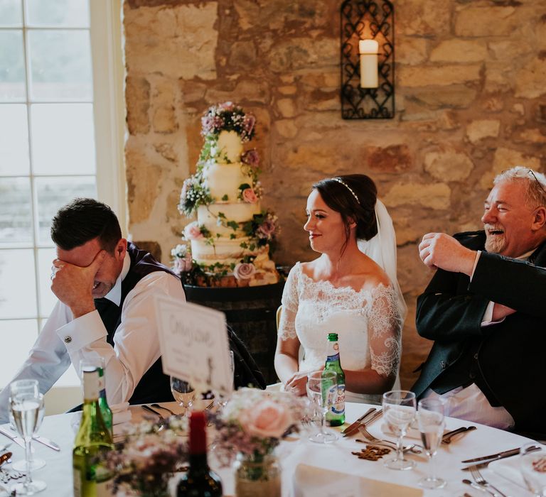 Elegant Scottish Wedding At Kirknewton Stables With Lilac Colour Palette Semi Naked Wedding Cake And Images From Ross Alexander Photography