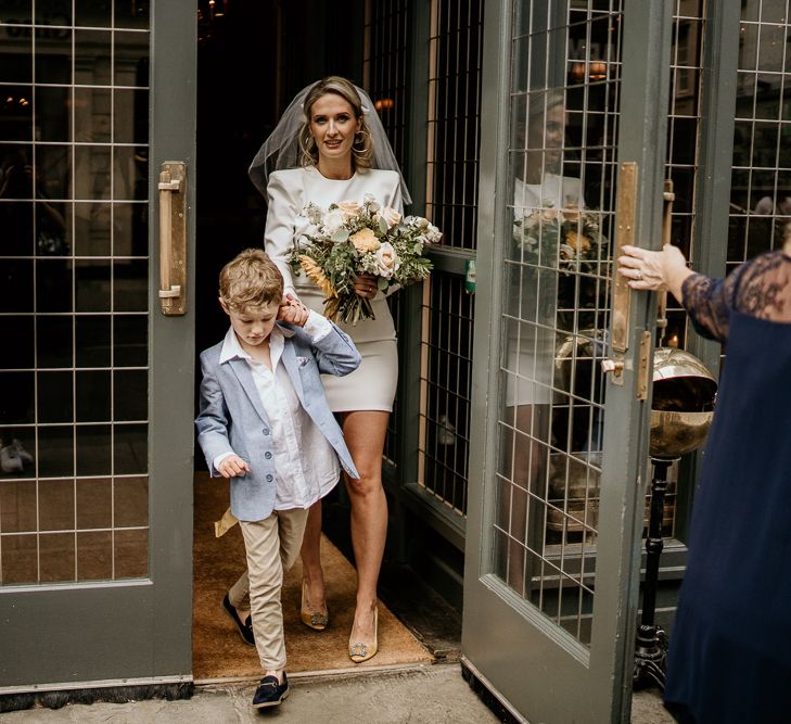 Bride and son at contemporary wedding