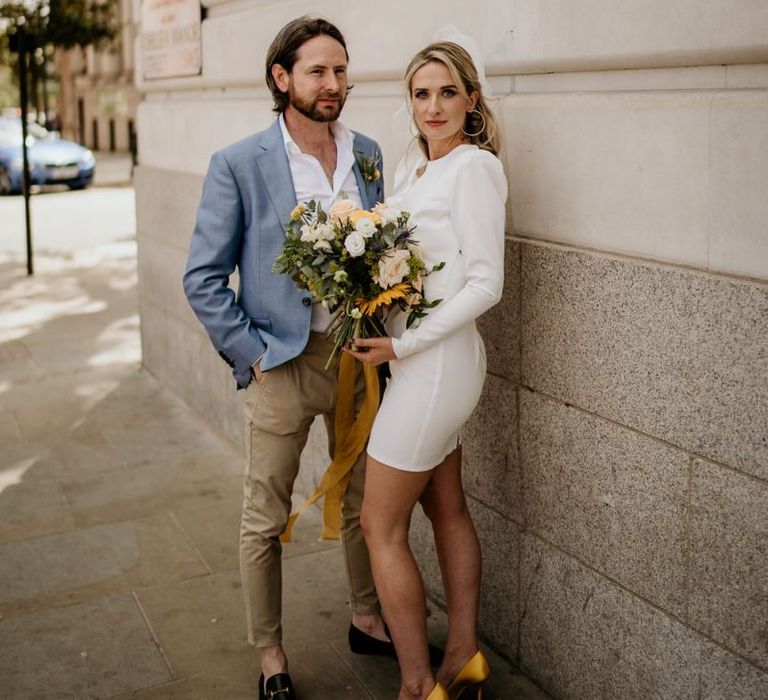 Bride and groom at intimate London wedding