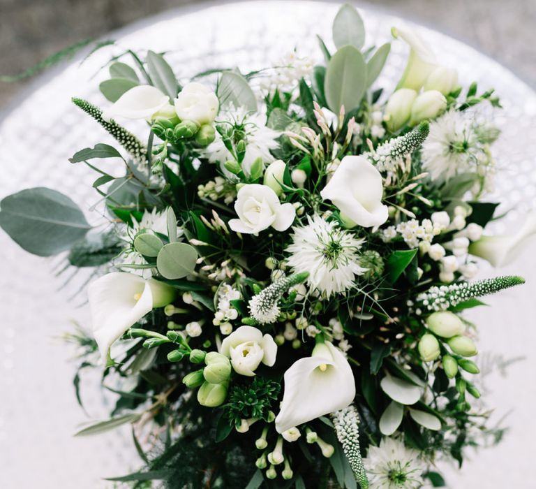 White and Green Wedding Bouquet with Lilies