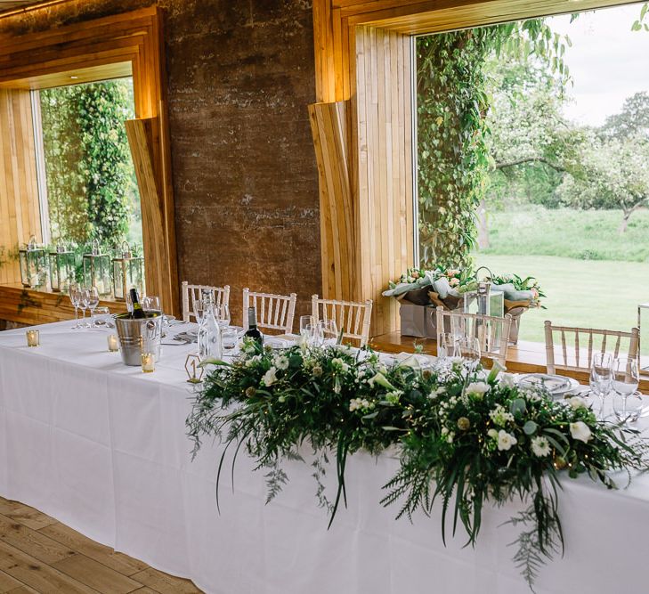 White and Green Top Table Wedding Flowers