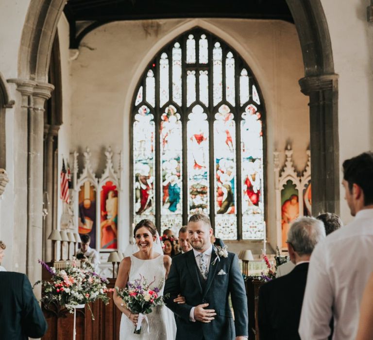 Bride and groom at church wedding