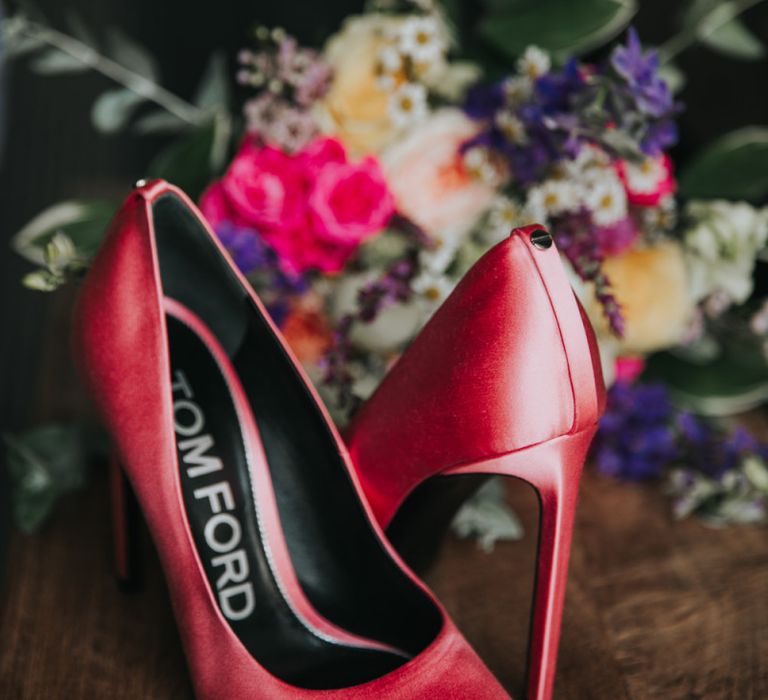 Colourful pink wedding shoes