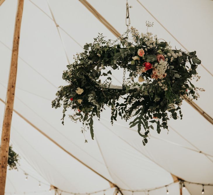 Foliage chandelier for at home wedding