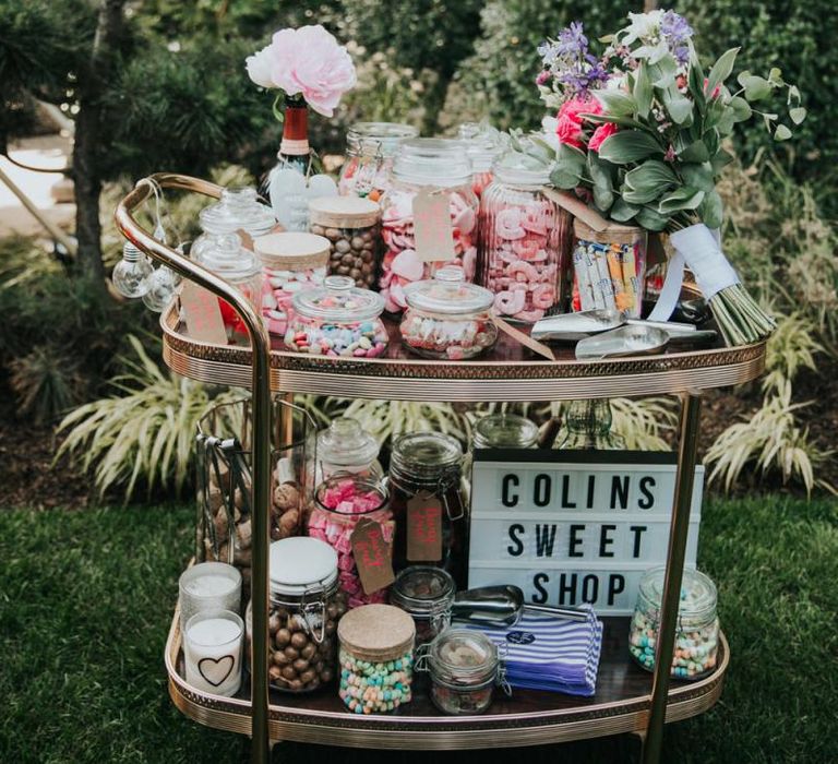 Sweet cart with cinema box sign