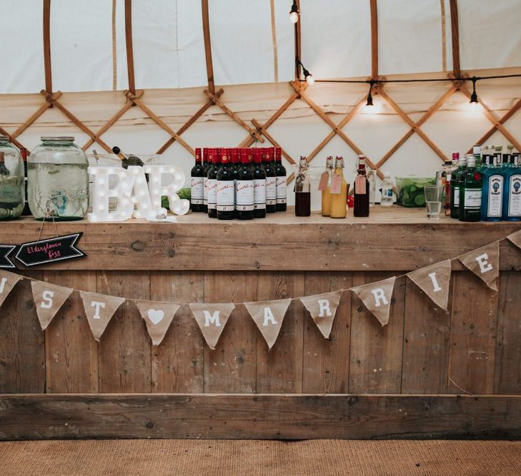 Wedding bunting in marquee