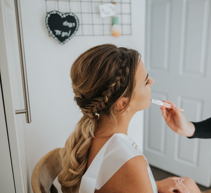 Bridal Braid | Wedding Morning | Pink Roll Top Booze Bath and Copper &amp; Perspex Wedding Decor at Industrial Venue The West Mill | Rosie Kelly Photography