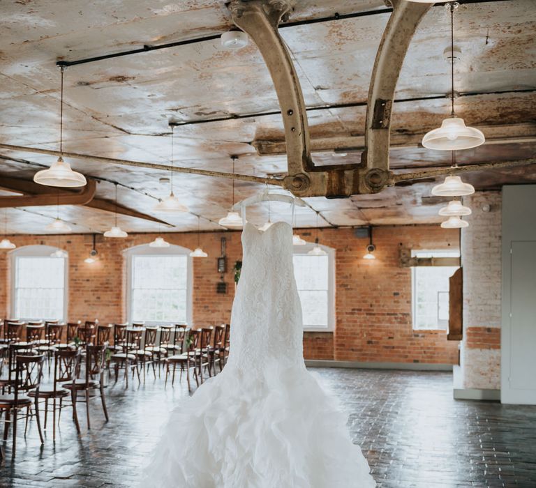 Fishtail Allure Bridal Gown | Pink Roll Top Booze Bath and Copper &amp; Perspex Wedding Decor at Industrial Venue The West Mill | Rosie Kelly Photography