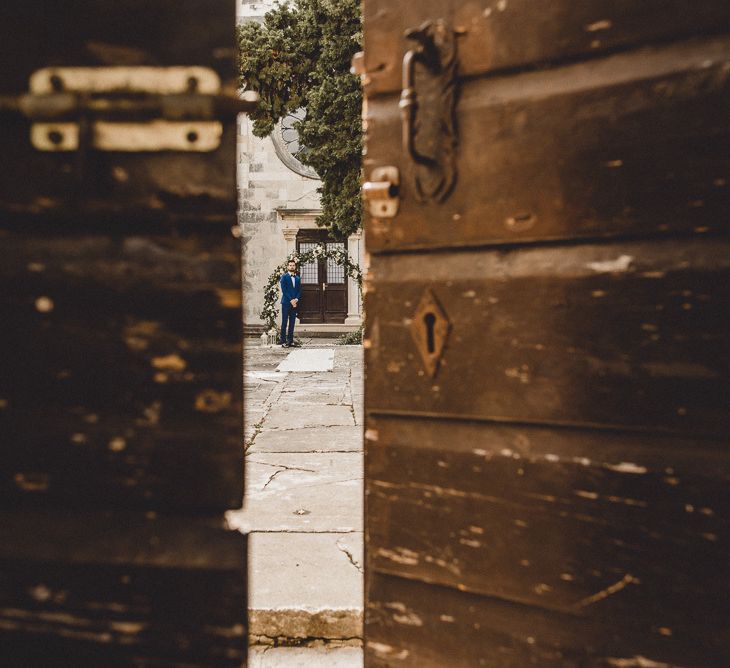 Historic church courtyard or romantic elopement