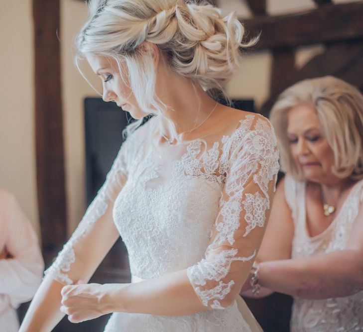 Bride With Braided Hair // Pink Ruffled Chair Covers For Romantic Pastel Pink Wedding At Dorton House With Bride In La Sposa And Images From Julia &amp; You Photography