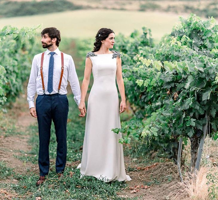 Bride and groom portrait in the vineyards