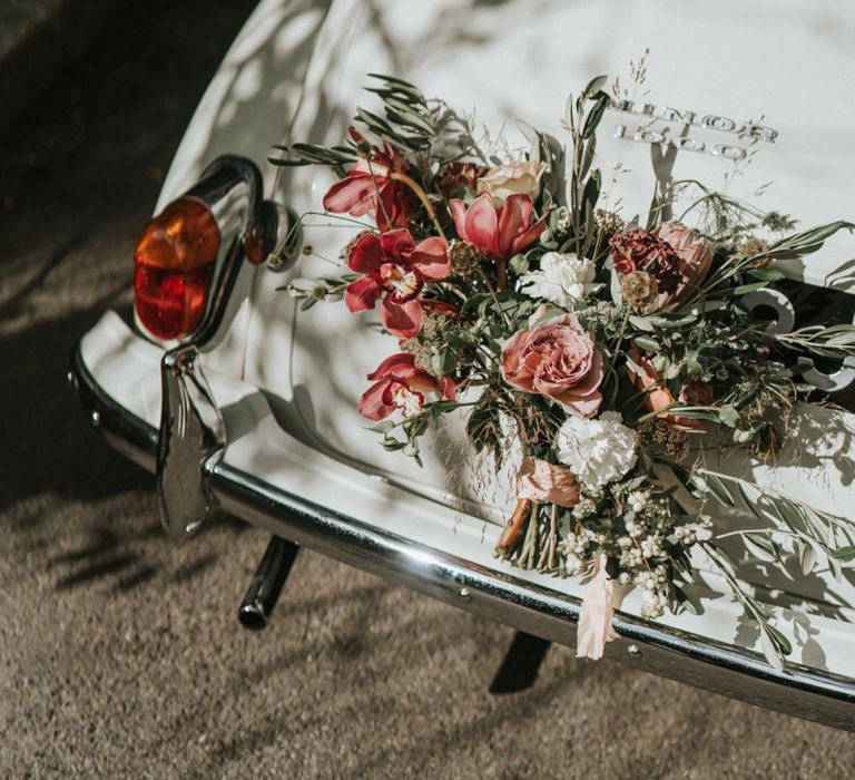 romantic blush, white and foliage wedding bouquet